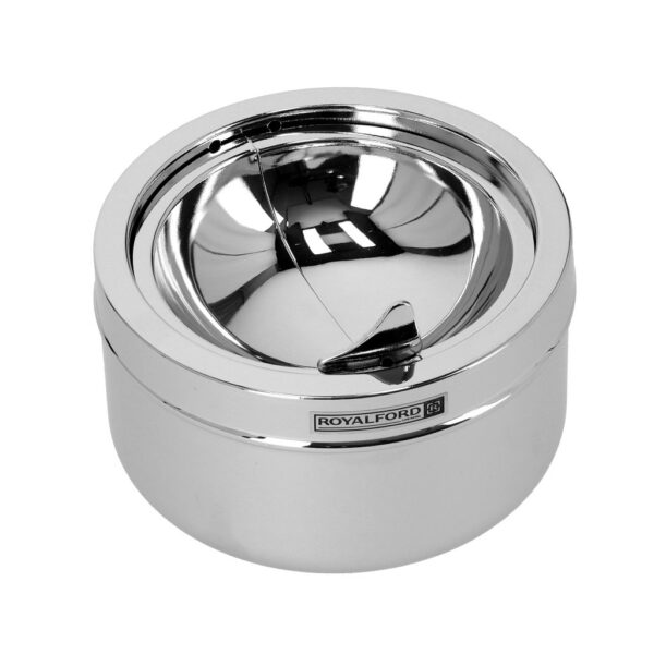 Royalford RF5241 Metal Ashtray - Portable Press Down Ash Container Table Top with lid, Cigarette Ashtray for Indoor or Outdoor Use, Ash Holder for Smokers, Desktop Smoking Ash Tray for Home Office (Silver) - Image 2