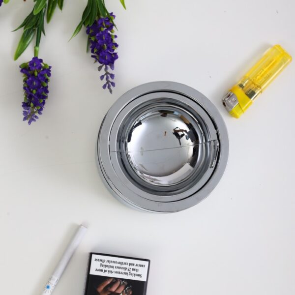 Royalford RF5241 Metal Ashtray - Portable Press Down Ash Container Table Top with lid, Cigarette Ashtray for Indoor or Outdoor Use, Ash Holder for Smokers, Desktop Smoking Ash Tray for Home Office (Silver) - Image 4