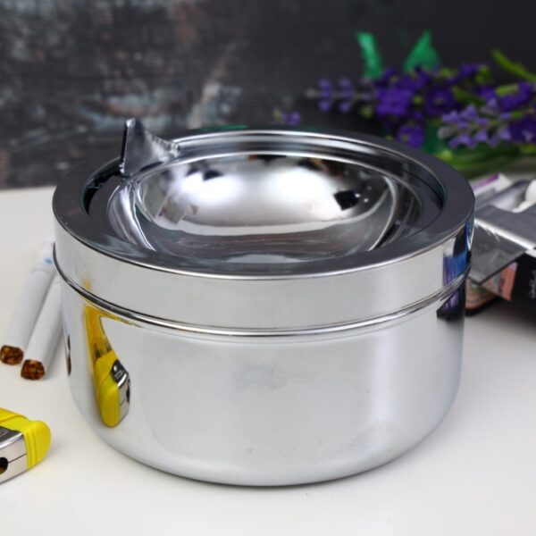 Royalford RF5241 Metal Ashtray - Portable Press Down Ash Container Table Top with lid, Cigarette Ashtray for Indoor or Outdoor Use, Ash Holder for Smokers, Desktop Smoking Ash Tray for Home Office (Silver) - Image 5