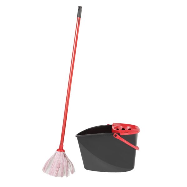 Royalford Xtra Strong 14 L Cleaning Bucket with Mop- RF10910| Premium-Quality PP Bucket with Non-Woven Mop| Suitable for all Floor Types, No Spill and No Damage to the Floor| High Efficiency in Removing Water and Dust| Black and Red