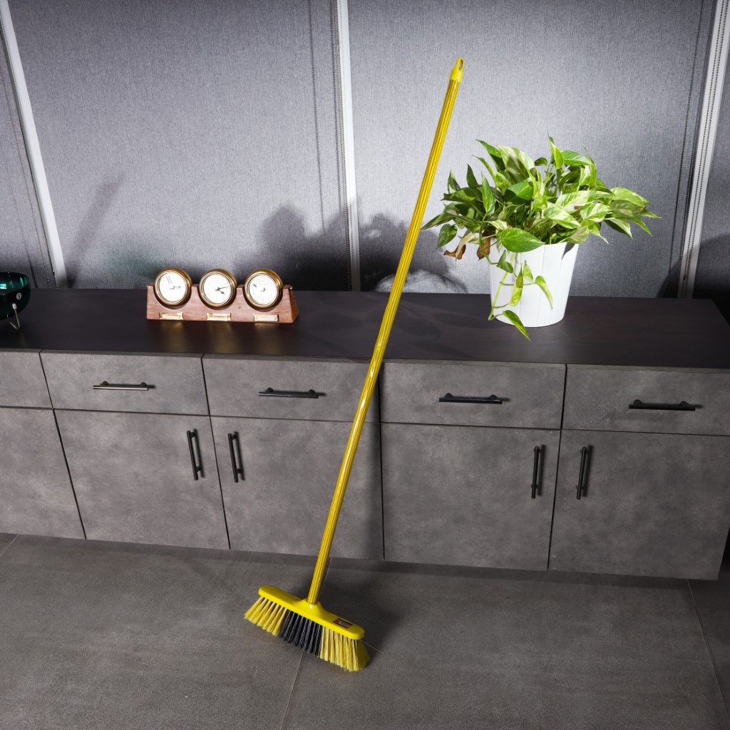 Royalford 31 CM Floor Broom with a Long Handle- RF11650| Large and Wide Broom Head| Compatible with All Floor Types| Ideal for Sweeping and Cleaning Room, Bathroom, Kitchen| Premium-Quality, Highly Durable, Light-Weight and Elegant Design| Yellow and Black - Image 2