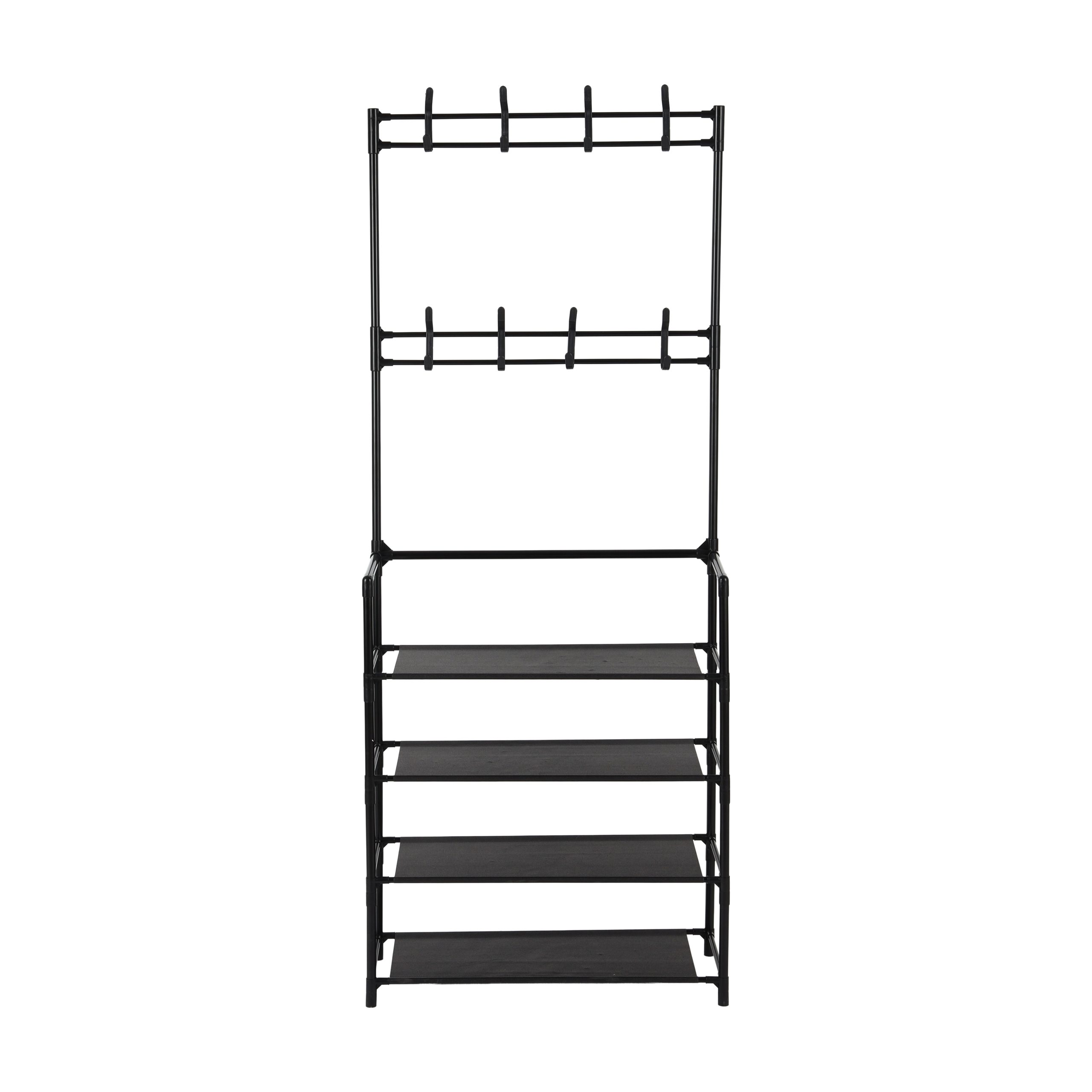 Royalford Portable Shoe Rack- RF12781/ with 4 Shelves and 8 Hooks, 10 kg Capacity, Strong Metal Rods, Easy to Assemble/ Multi-Purpose Storage for Shoes, Cap, and other Accessories/ for Home, Bedroom, Hostel, Living Room/ Heavy-Duty, Space-Saving Design/ Black - Image 3