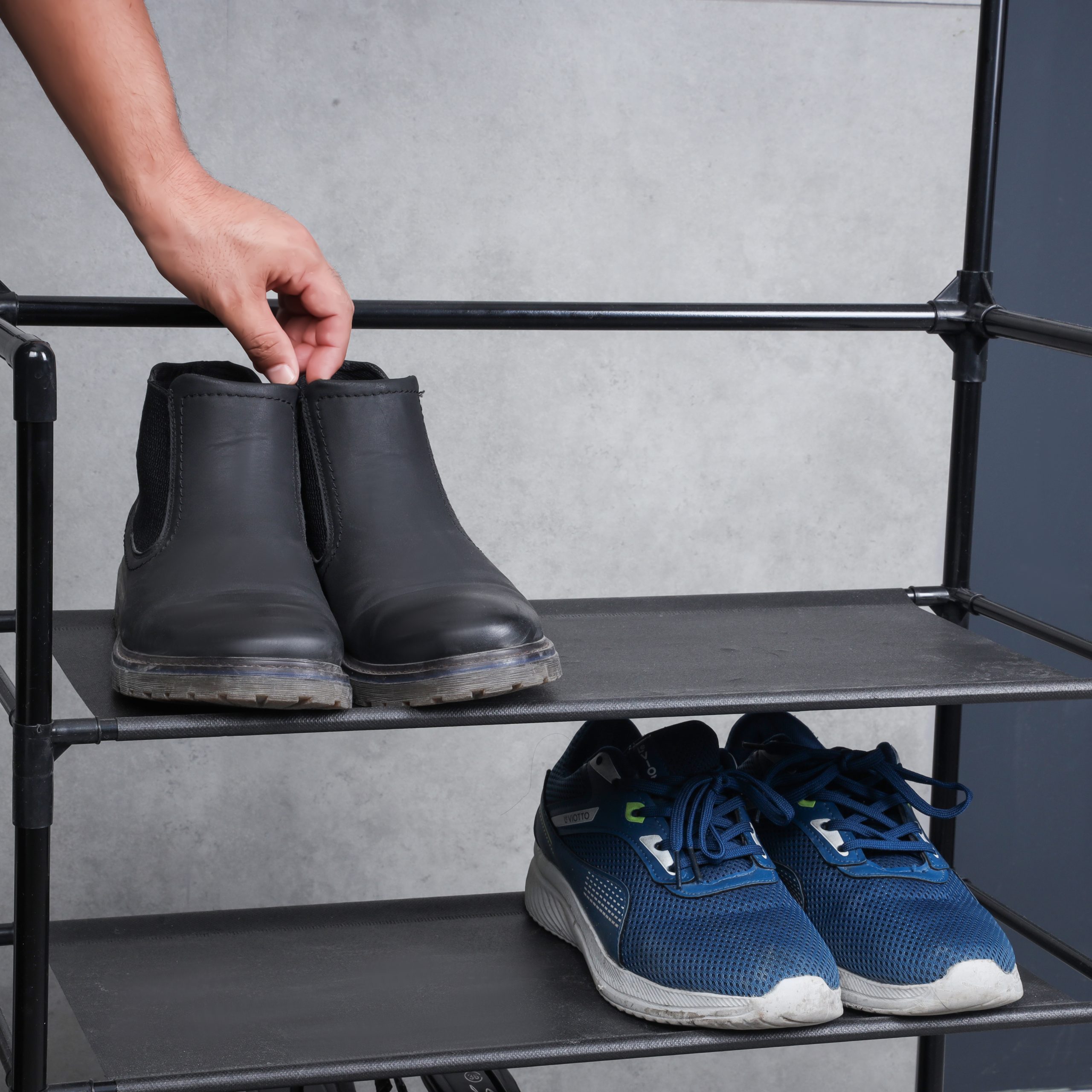 Royalford Portable Shoe Rack- RF12781/ with 4 Shelves and 8 Hooks, 10 kg Capacity, Strong Metal Rods, Easy to Assemble/ Multi-Purpose Storage for Shoes, Cap, and other Accessories/ for Home, Bedroom, Hostel, Living Room/ Heavy-Duty, Space-Saving Design/ Black - Image 5