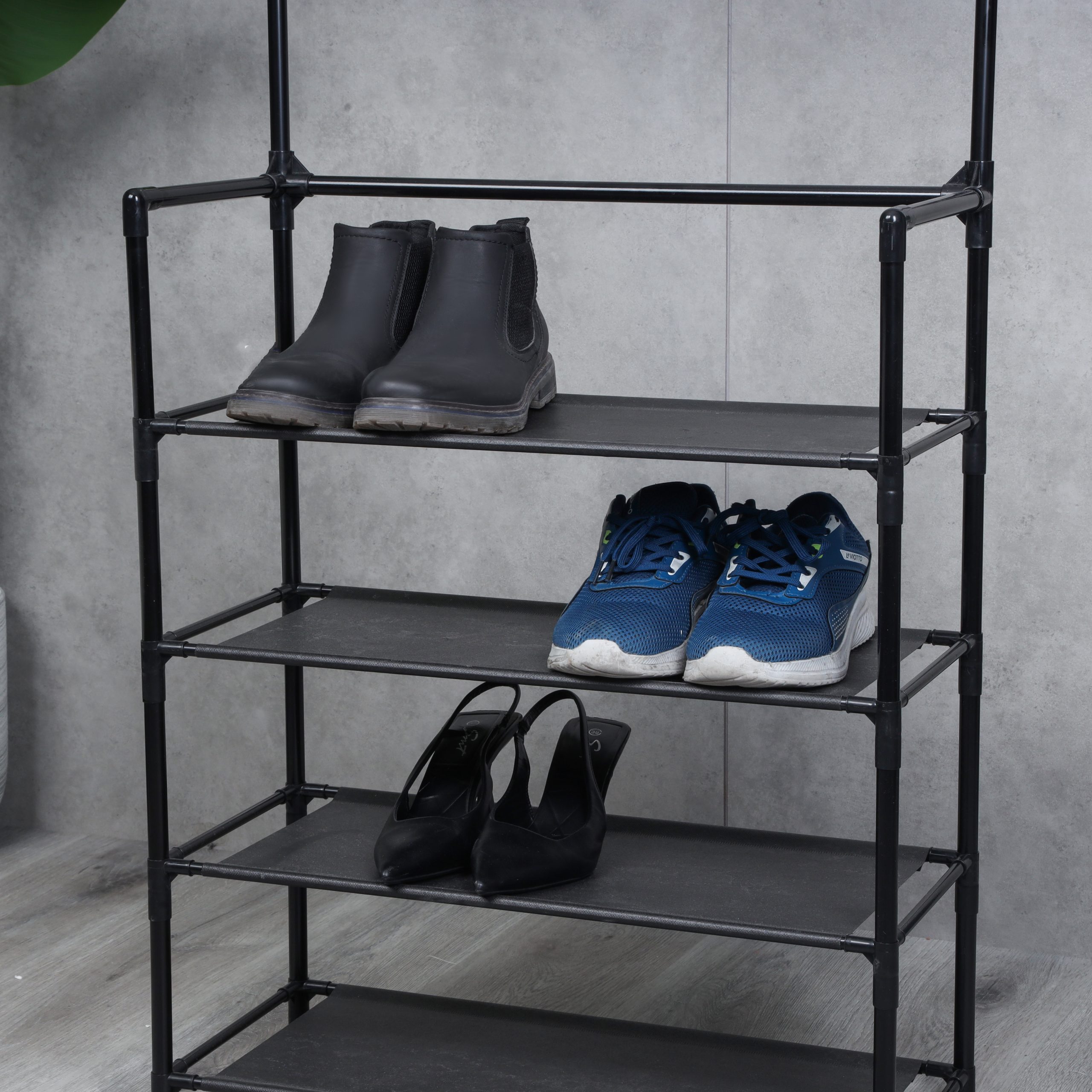 Royalford Portable Shoe Rack- RF12781/ with 4 Shelves and 8 Hooks, 10 kg Capacity, Strong Metal Rods, Easy to Assemble/ Multi-Purpose Storage for Shoes, Cap, and other Accessories/ for Home, Bedroom, Hostel, Living Room/ Heavy-Duty, Space-Saving Design/ Black - Image 6