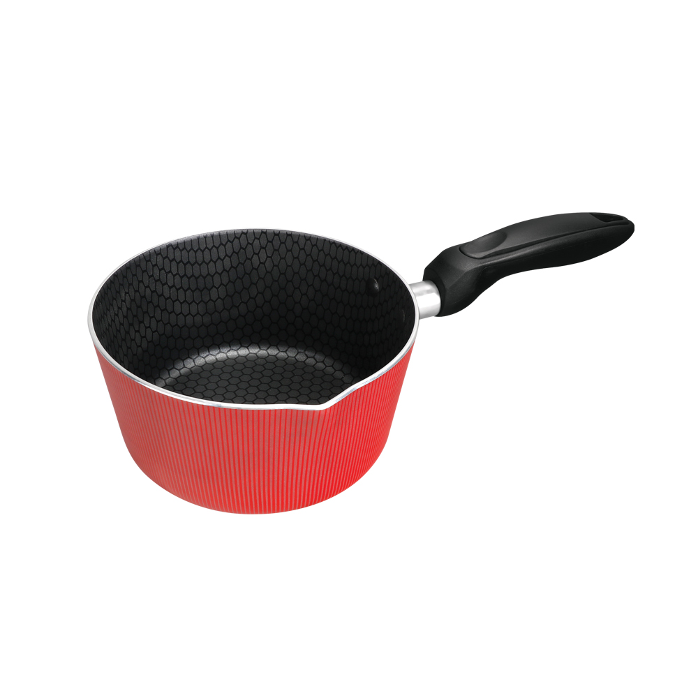 Royalford 18x9 cm Scarlet Honeycomb Milk Pan- RF12897/ Aluminum Body with Nonstick Coating, Stylish Design with Bakelite Handle/ with Pouring Spout, Perfect for Making Sauces, Boiling Water, Tea, Coffee, Hot Chocolate, Reducing, Etc./ Red
