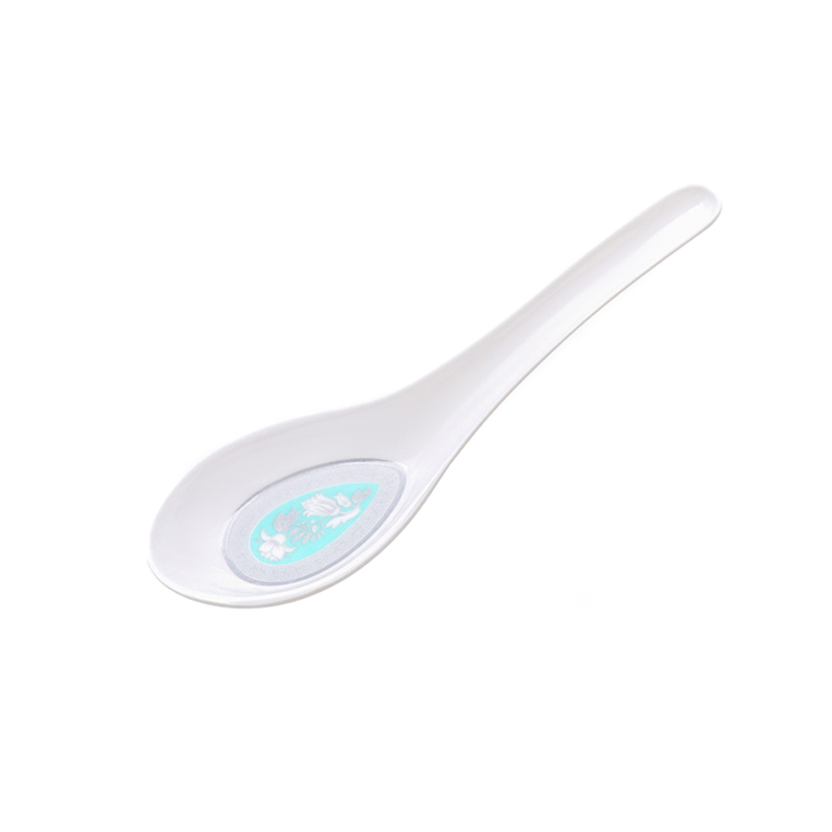 Royalford 5.5" Melamineware Soup Spoon- RF12918/ Stylish Design, Light-Weight and 100% Food-Grade/ Suitable for Dining Table, Home and Restaurant for Soup, Stew, Porridge, Etc./ Dishwasher-Safe and Chip-Resistant/ White and Blue