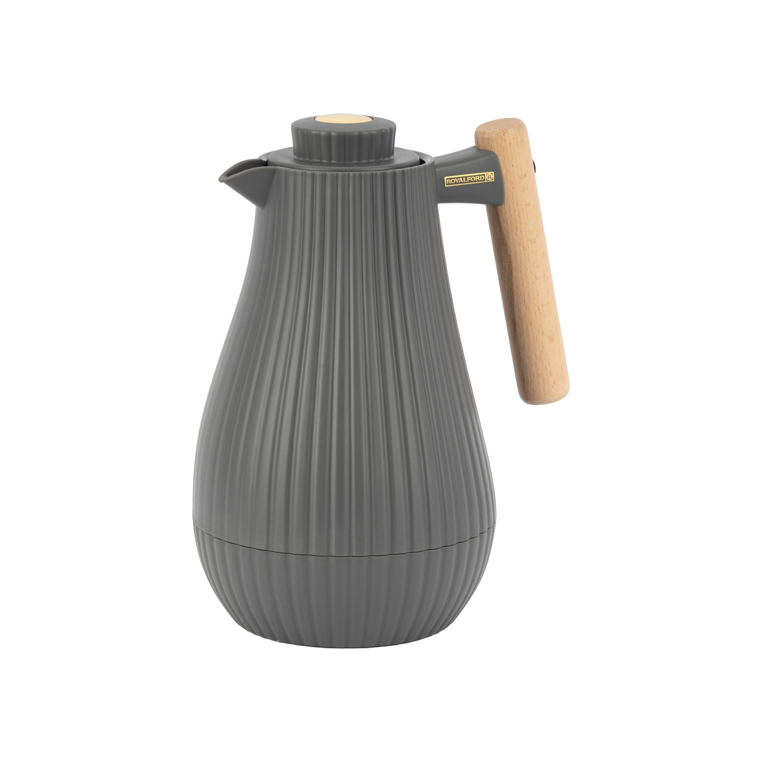 Royalford 1000 ml (33.5 oz) Insula Vacuum Flask with Wooden Handle- RF12972/ with Pink Glass Inner and PP Outer Body, Keeps Your Drinks Hot or Cold, Asbestos-Free and Hygienic/ Leak-Proof and Portable Design, Suitable for Indoor and Outdoor Use/ Grey