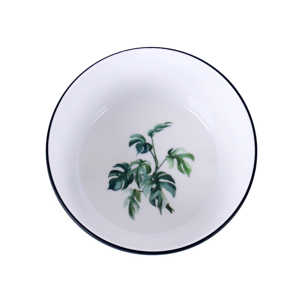 Royalford 6" Melamineware Serving Bowl- RF12982/ Lightweight with Monstera Print/ Non-Toxic and Hygienic, Food-Grade Material/ Dishwasher and Freezer Safe, Stain Guard Technology/ Perfect for Salads, Fruits, Snacks, Desserts, Side Dishes, etc./ Black and Green - Image 2
