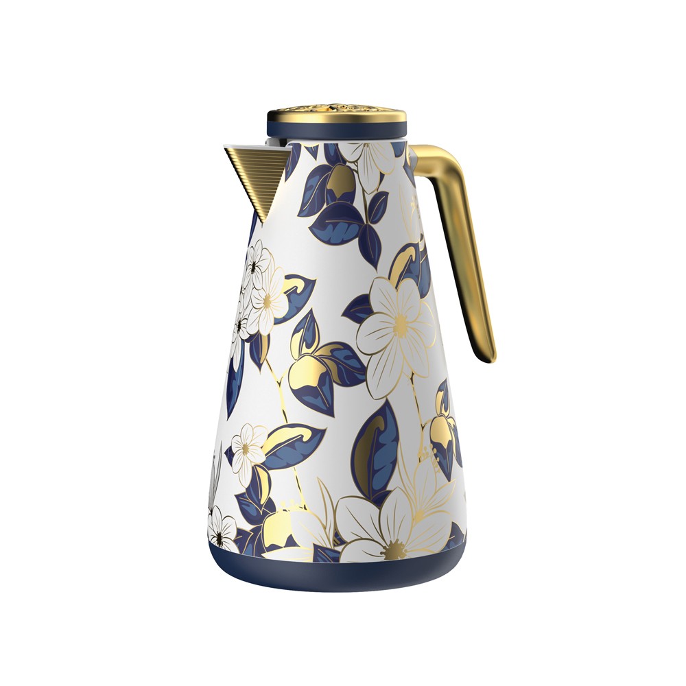Royalford Flora Luxe 1.0 Litre Vacuum Flask - Floral Designer Insulated Thermal Jug with Pink Glass Inner Pot, Keeps Drinks Hot for 20 Hours and Cold for 24 Hours, BPA-Free & Leak-Resistant