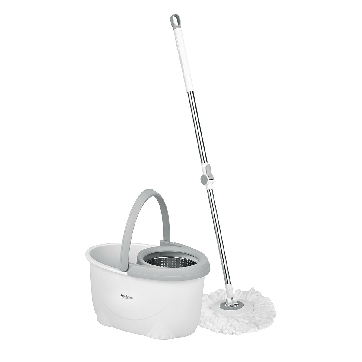 Royalford 20 liters CleanTech Spin Easy Mop- RF13170/ 360-Degree Rotating Plate, 100% Micro Fiber Head/ PP Bucket and Steel Spinner, No Spill No Damage to the Floor, Perfect for Home, Office, Hospitals/ Grey