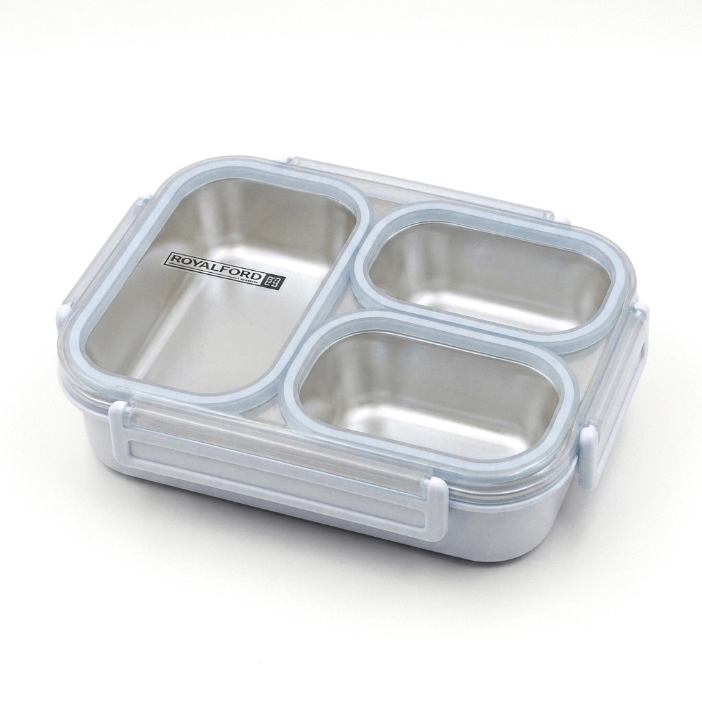 Royalford RF13255 Lunch Box, Stainless Steel Food Container with Durable Plastic Outer Casing