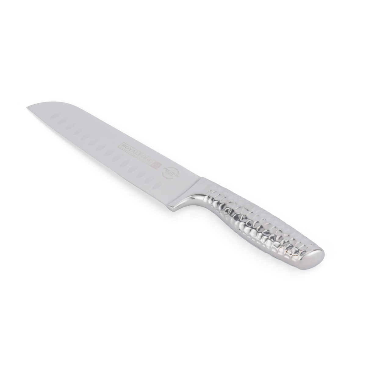 Royalford 7-Inch Santoku Knife, High-Grade 4Cr13 Stainless Steel Blade, Continuous All-Metal Construction, Ergonomic Hammered Grip, Hollow-Edge Design, Stain Resistant & Dishwasher Safe, 18cm Kitchen Knife for Slicing, Dicing & Chopping - Image 3
