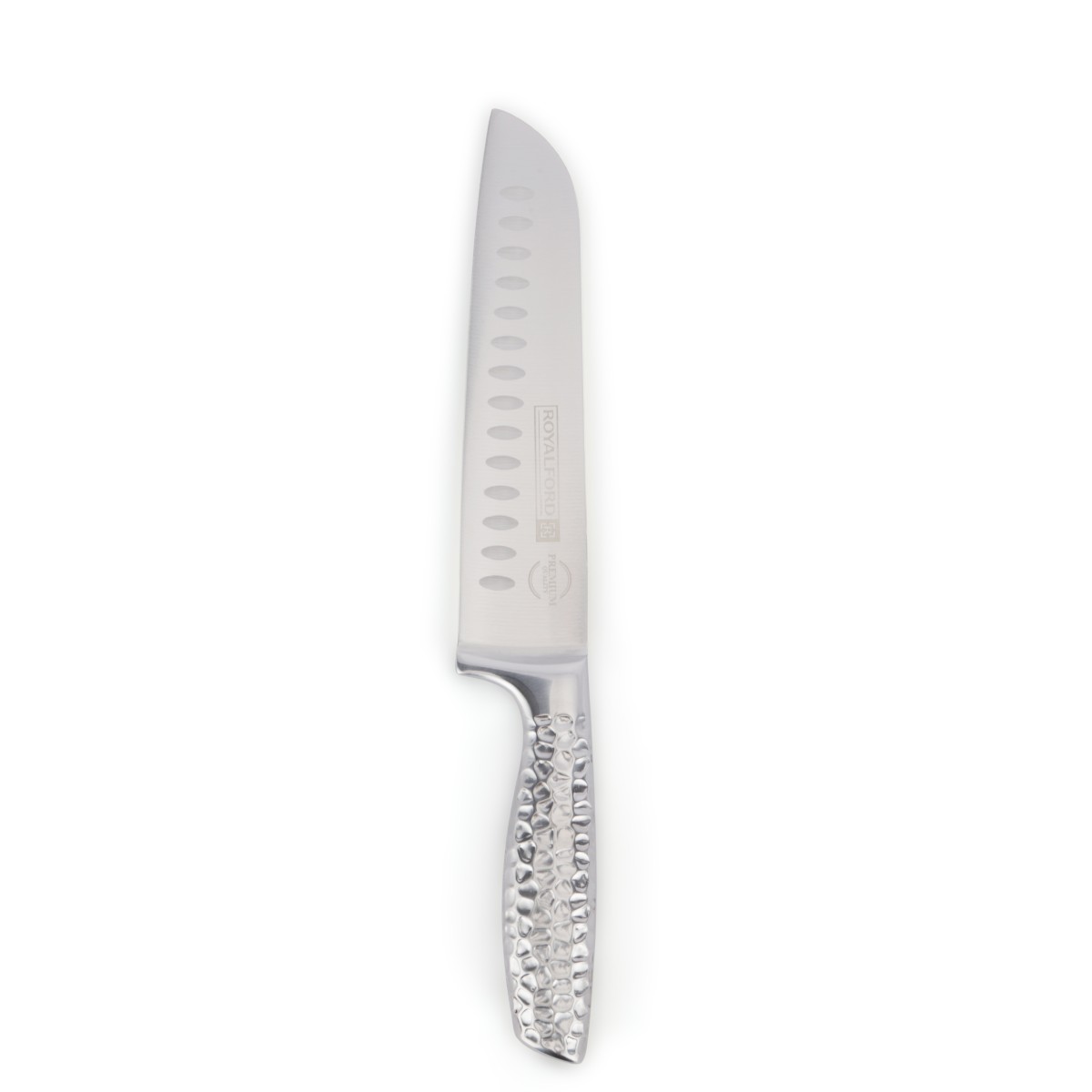 Royalford 7-Inch Santoku Knife, High-Grade 4Cr13 Stainless Steel Blade, Continuous All-Metal Construction, Ergonomic Hammered Grip, Hollow-Edge Design, Stain Resistant & Dishwasher Safe, 18cm Kitchen Knife for Slicing, Dicing & Chopping - Image 4