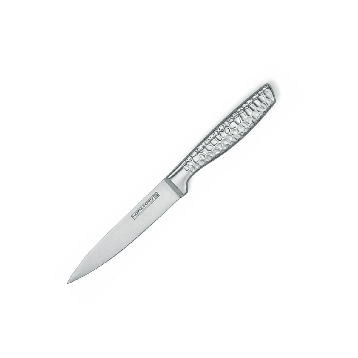 Royalford 5-Inch Utility Knife, High-Grade 4Cr13 Stainless Steel Blade, Continuous All-Metal Design, Ergonomic Hammered Handle, Stain-Resistant & Dishwasher Safe, Sharp Precision Blade for Slicing, Chopping & Everyday Kitchen Use