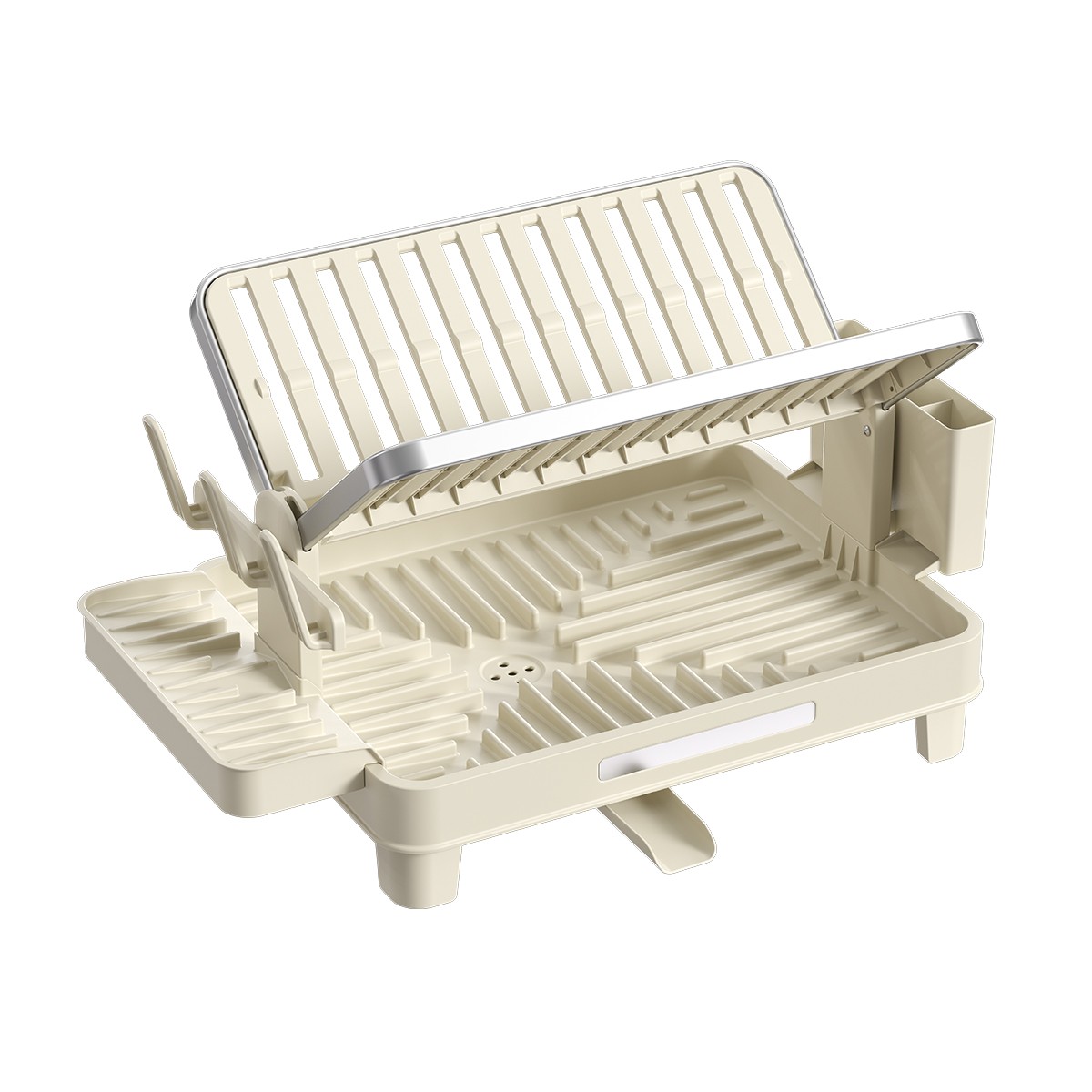 Royalford 2-Tier Dish Rack with Aluminum Frame- RF13340/ Organizer for Kitchen to Keep 13 Plates, Bowls, Glasses, Cups, with Attached Cutlery and Glass Holder/ Drying Stand with PP Drain Board, Compact and Stylish Design/ Rust-Proof and Hassle-Free Finish/ Off-white