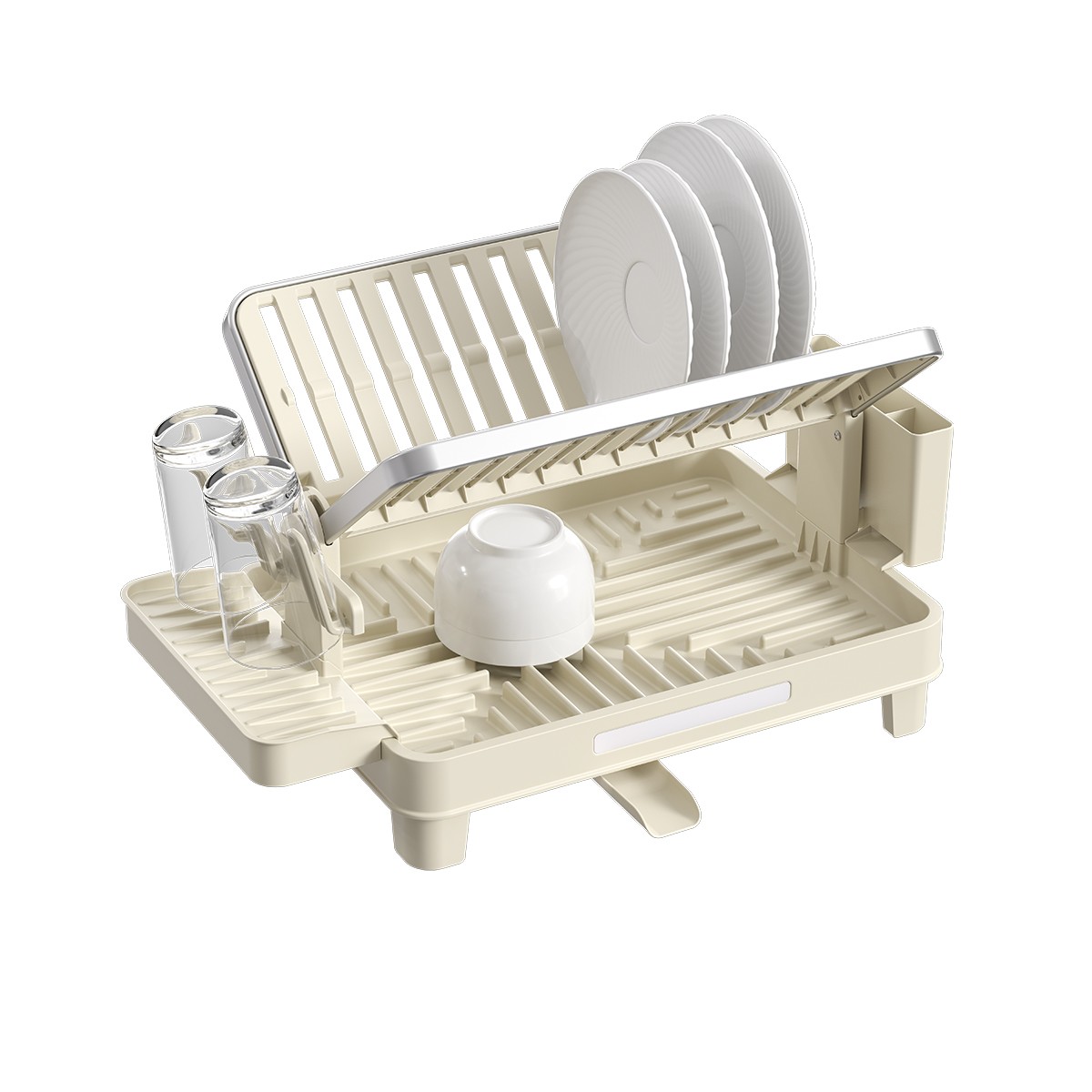 Royalford 2-Tier Dish Rack with Aluminum Frame- RF13340/ Organizer for Kitchen to Keep 13 Plates, Bowls, Glasses, Cups, with Attached Cutlery and Glass Holder/ Drying Stand with PP Drain Board, Compact and Stylish Design/ Rust-Proof and Hassle-Free Finish/ Off-white - Image 2